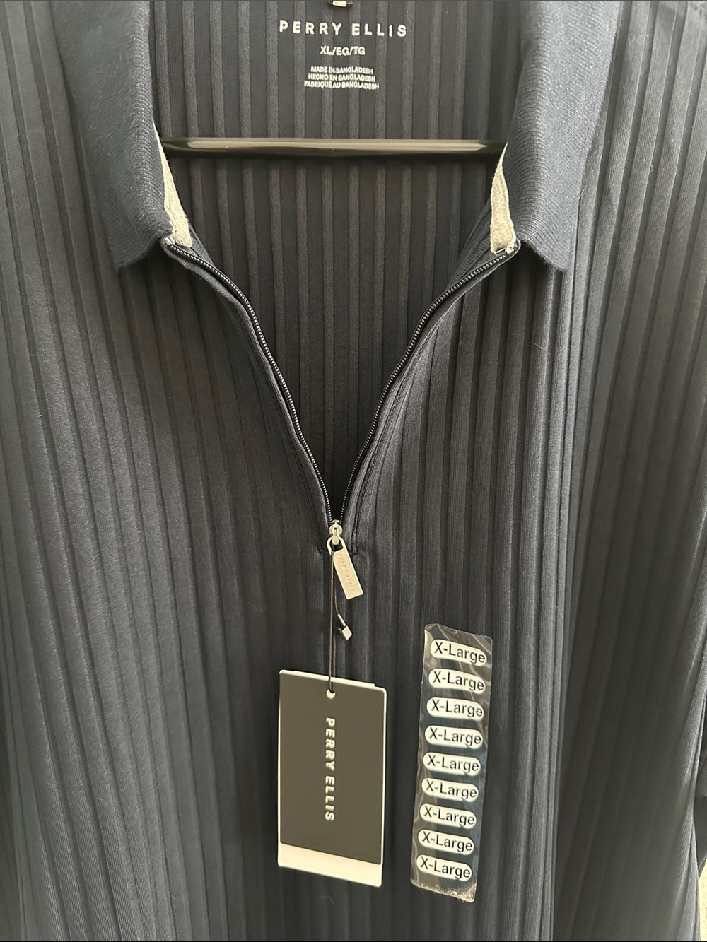 Perry Ellis Navy Ribbed Zip-Front Polo - Picture 5 of 10